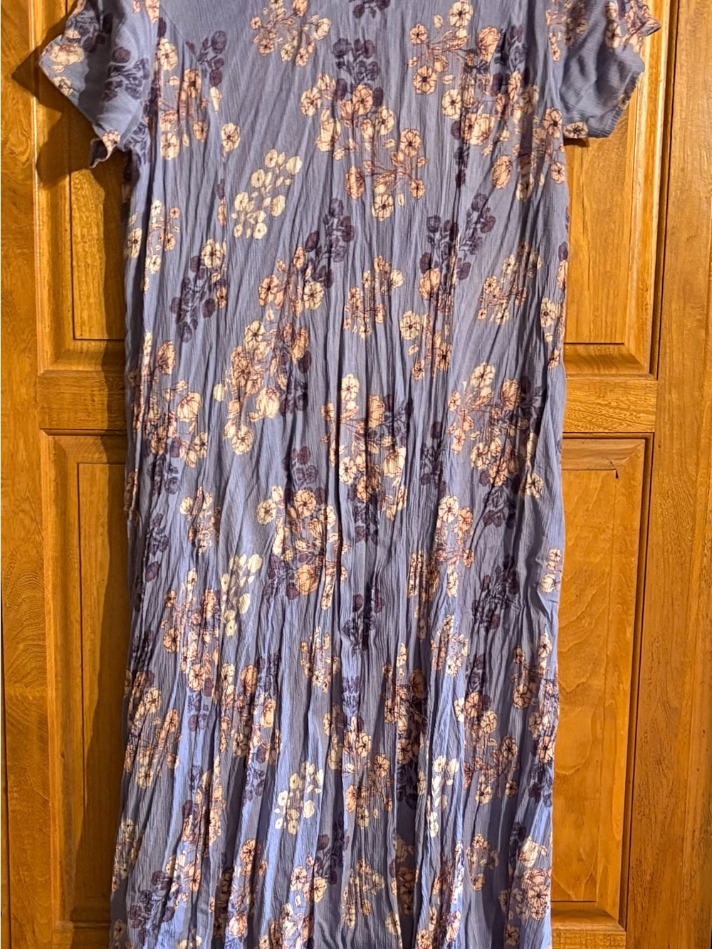 Woman Within Short Sleeve Crinkle Dress Blue Background Floral 22/24